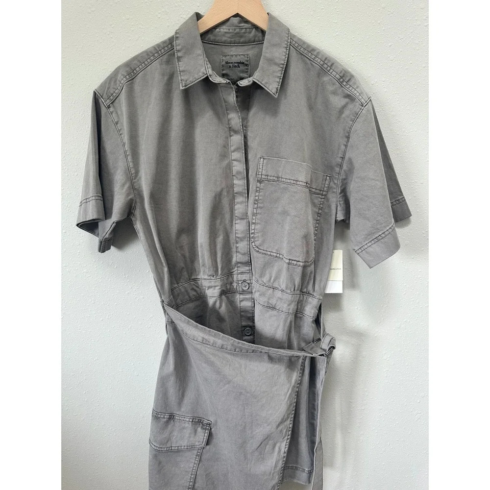 Abercrombie & Fitch Romper Womens‎ MT Grey Utility Wrap Front Garment Dyed NWT
